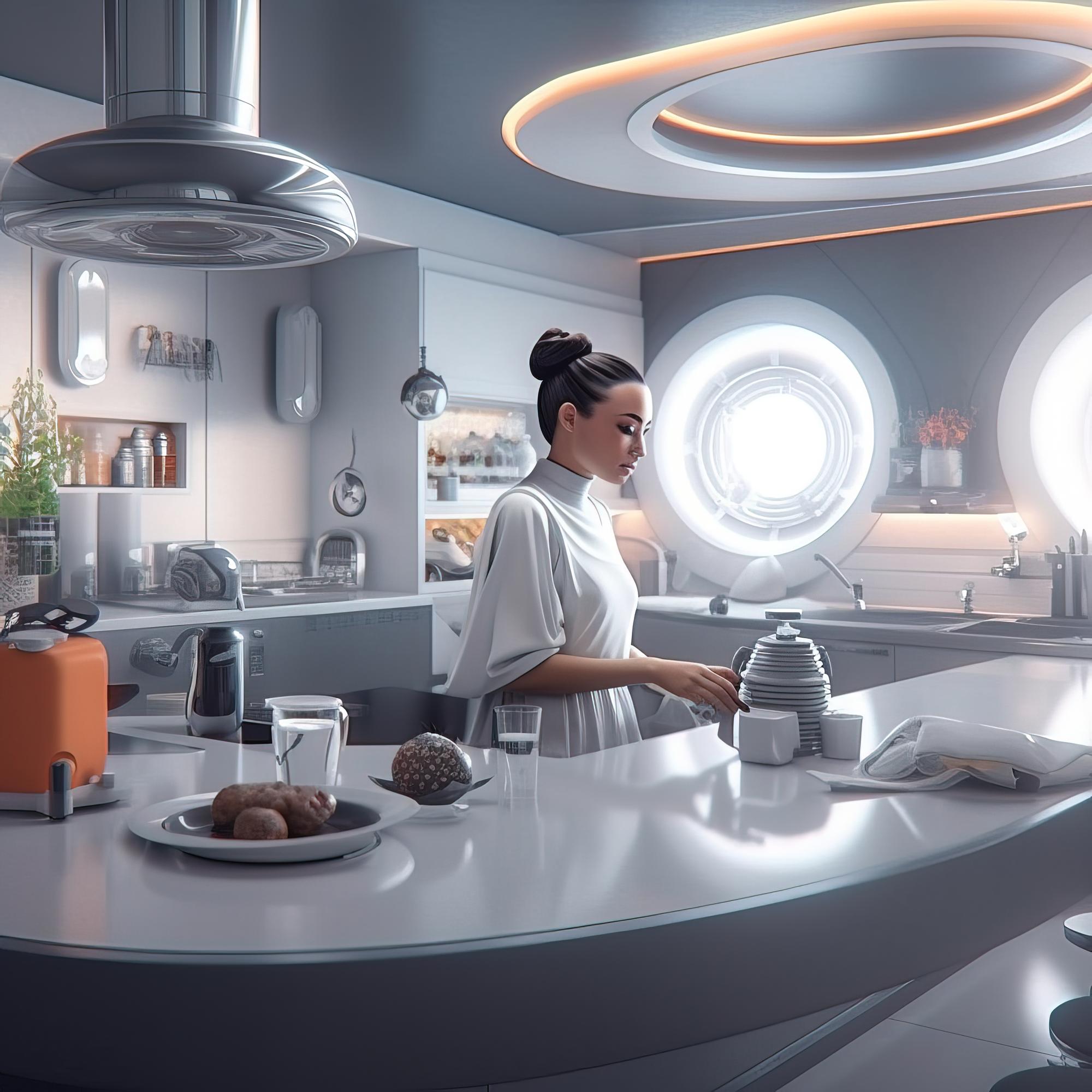 Chef in cucina con luce futuristica